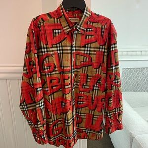 Burberry Plaid Graffiti Striped Button Up XL